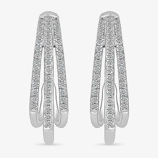 Womens 1/2 CT. T.W. Natural White Diamond Sterling Silver 23.5mm Hoop Earrings