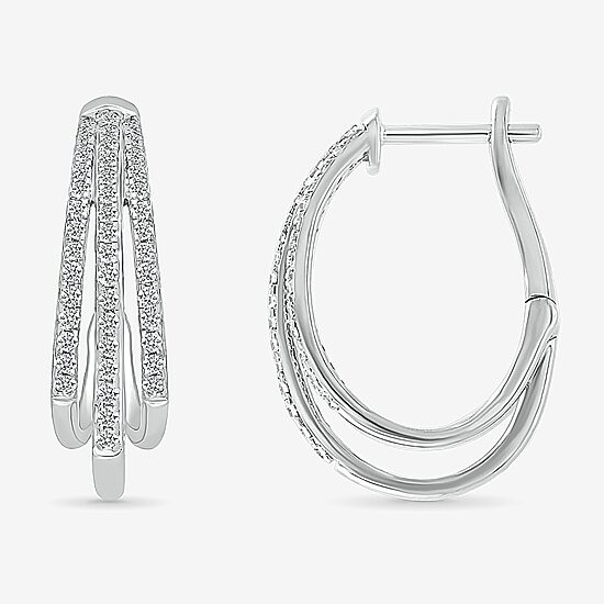 Womens 1/2 CT. T.W. Natural White Diamond Sterling Silver 23.5mm Hoop Earrings