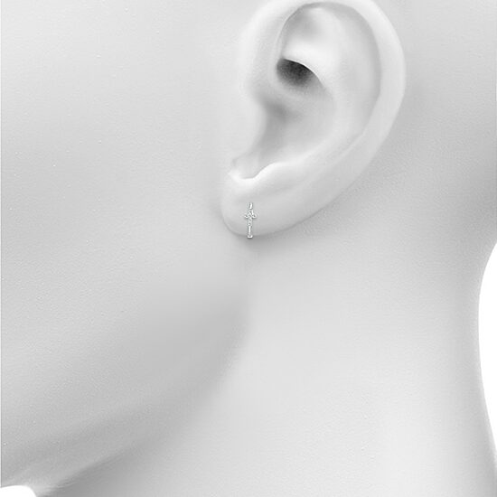 Womens 1/8 CT. T.W. Natural White Diamond Sterling Silver 15.8mm Cross Hoop Earrings