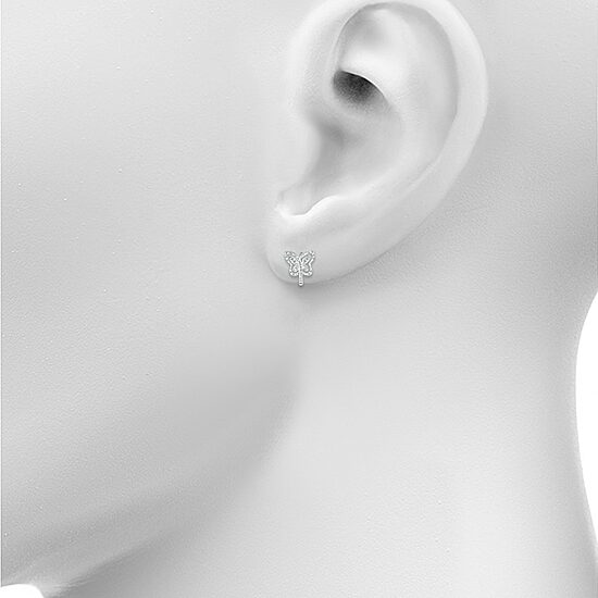Womens 1/6 CT. T.W. Natural White Diamond Sterling Silver 10.7mm Butterfly Hoop Earrings