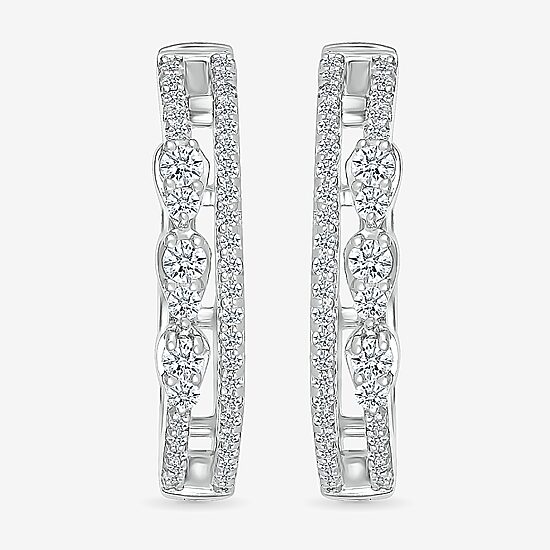 Womens 1/2 CT. T.W. Natural White Diamond Sterling Silver 20.5mm Hoop Earrings