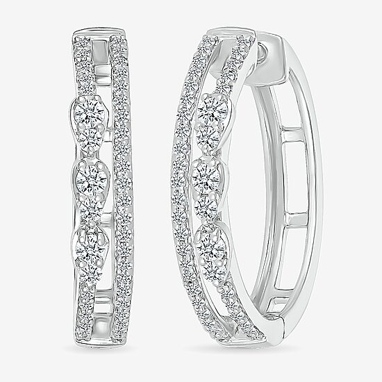 Womens 1/2 CT. T.W. Natural White Diamond Sterling Silver 20.5mm Hoop Earrings