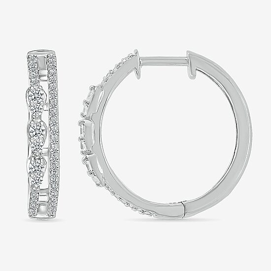 Womens 1/2 CT. T.W. Natural White Diamond Sterling Silver 20.5mm Hoop Earrings