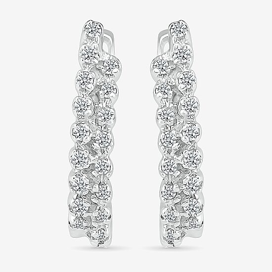Womens 1/6 CT. T.W. Natural White Diamond Sterling Silver 14.6mm Hoop Earrings