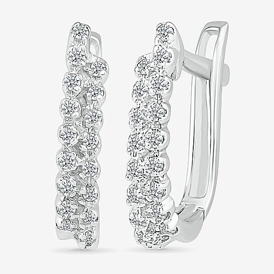 Womens 1/6 CT. T.W. Natural White Diamond Sterling Silver 14.6mm Hoop Earrings