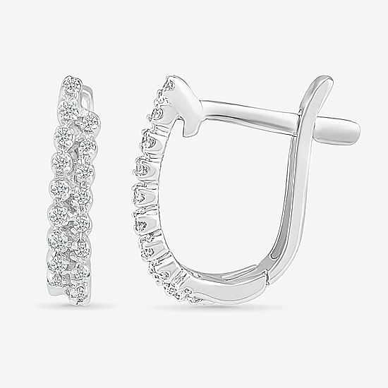 Womens 1/6 CT. T.W. Natural White Diamond Sterling Silver 14.6mm Hoop Earrings