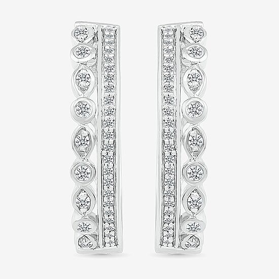 Womens 1/4 CT. T.W. Natural White Diamond Sterling Silver 20mm Hoop Earrings