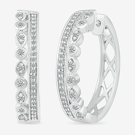 Womens 1/4 CT. T.W. Natural White Diamond Sterling Silver 20mm Hoop Earrings
