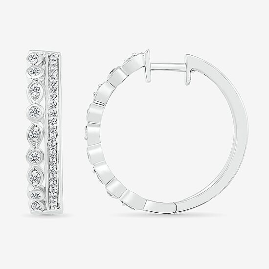 Womens 1/4 CT. T.W. Natural White Diamond Sterling Silver 20mm Hoop Earrings