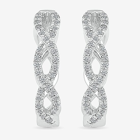 Womens 1/3 CT. T.W. Natural White Diamond Sterling Silver 17.2mm Infinity Hoop Earrings