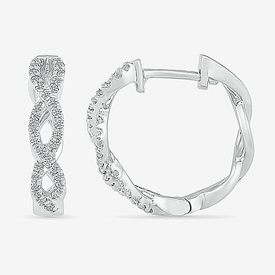 Womens 1/3 CT. T.W. Natural White Diamond Sterling Silver 17.2mm Infinity Hoop Earrings