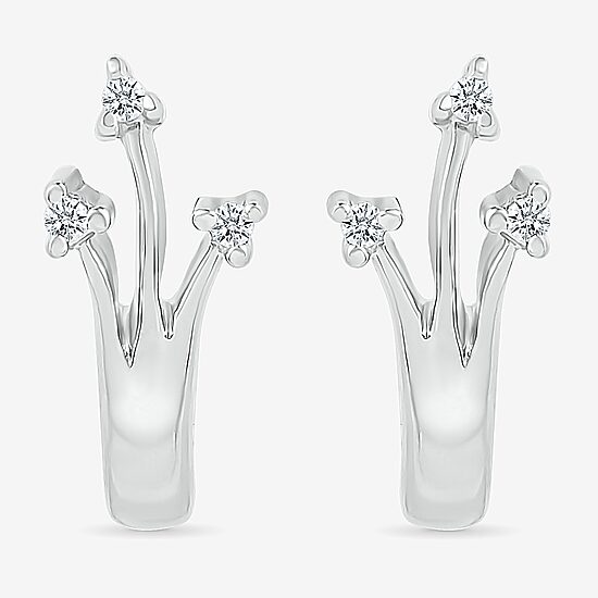 Womens Diamond Accent Natural White Diamond Sterling Silver 14.5mm Arrow Hoop Earrings