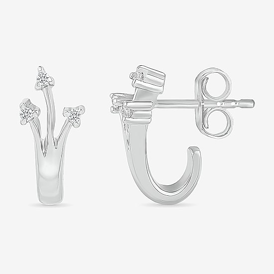 Womens Diamond Accent Natural White Diamond Sterling Silver 14.5mm Arrow Hoop Earrings