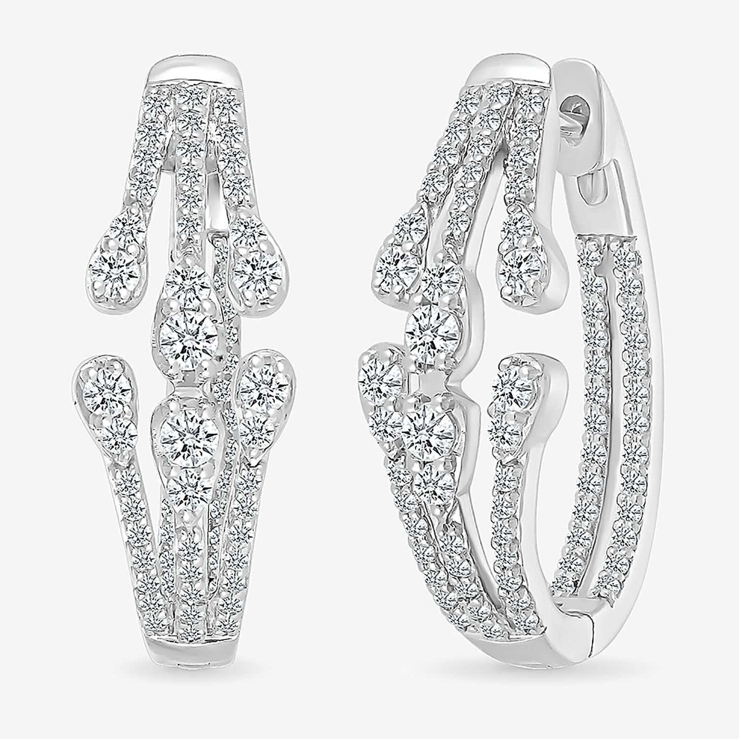 Womens 1 CT. T.W. Natural White Diamond Sterling Silver 23mm Hoop Earrings