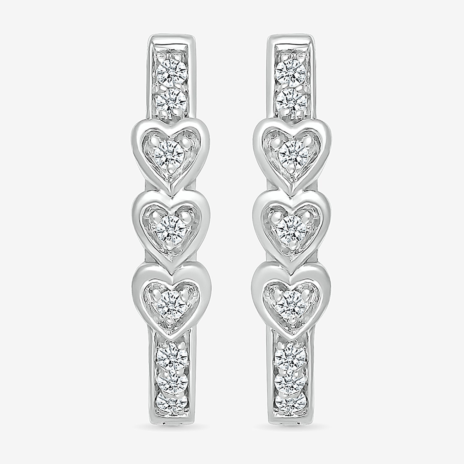 Womens 1/8 CT. T.W. Natural White Diamond Sterling Silver 17mm Heart Hoop Earrings
