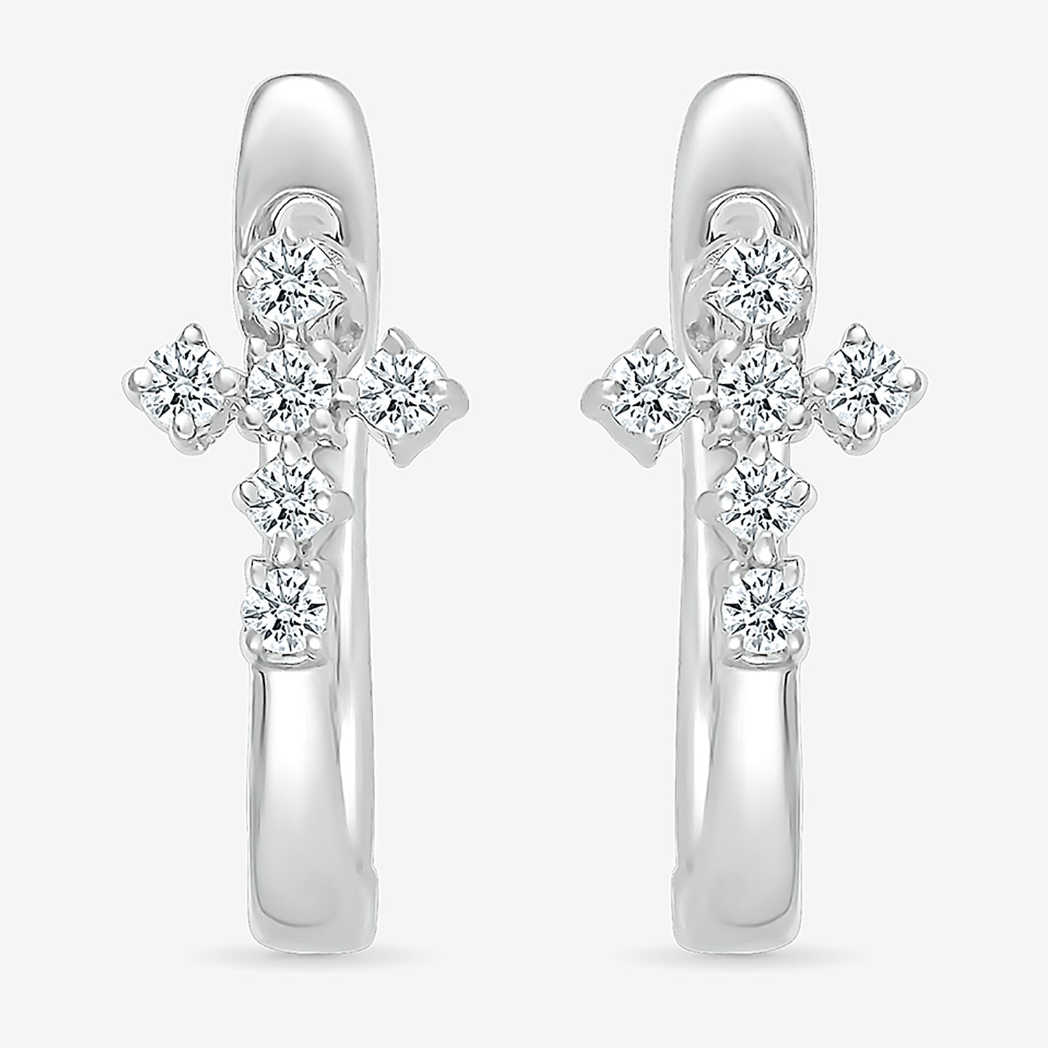 Womens 1/6 CT. T.W. Natural White Diamond Sterling Silver 15.5mm Cross Hoop Earrings