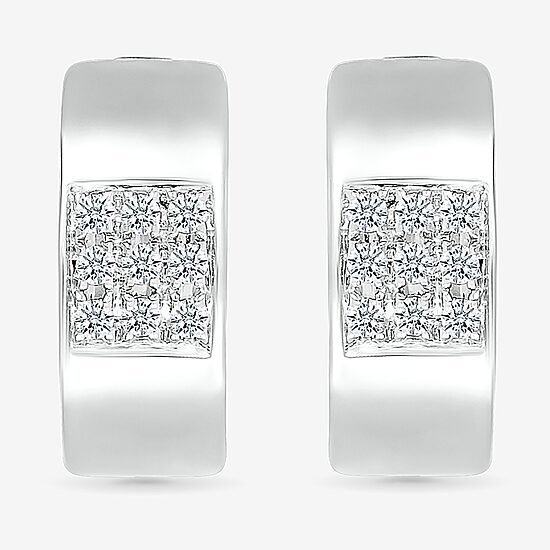 Womens 1/6 CT. T.W. Natural White Diamond Sterling Silver 13.2mm Hoop Earrings
