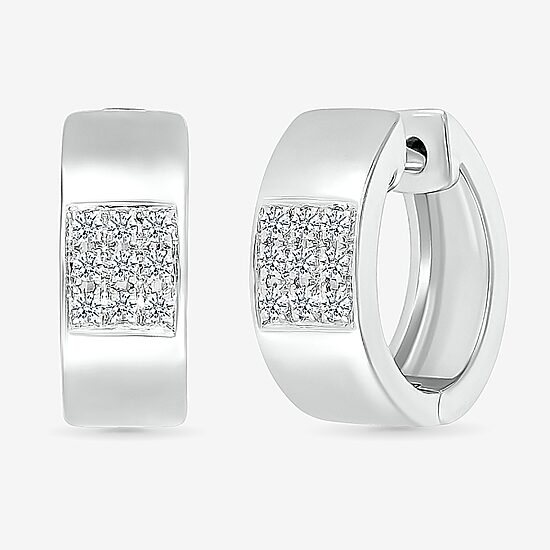 Womens 1/6 CT. T.W. Natural White Diamond Sterling Silver 13.2mm Hoop Earrings