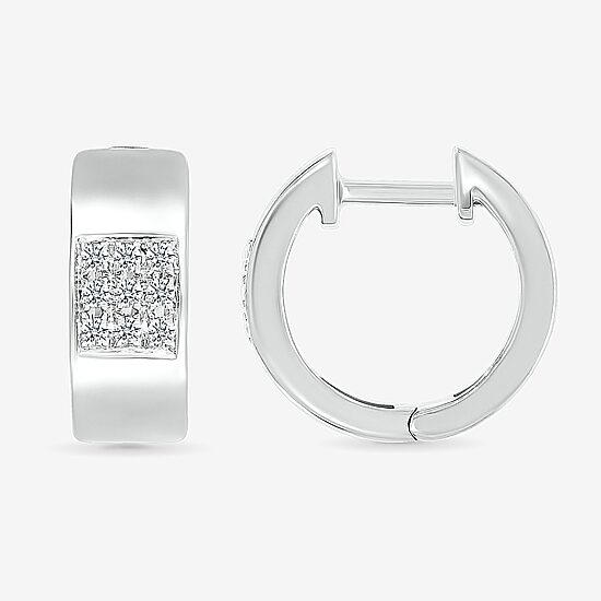 Womens 1/6 CT. T.W. Natural White Diamond Sterling Silver 13.2mm Hoop Earrings