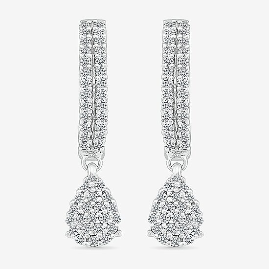 Womens 1/2 CT. T.W. Natural White Diamond Sterling Silver 22.4mm Pear Hoop Earrings