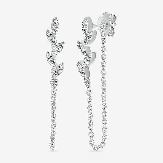 Front Back Womens 1/8 CT. T.W. Natural White Diamond Sterling Silver Drop Earrings