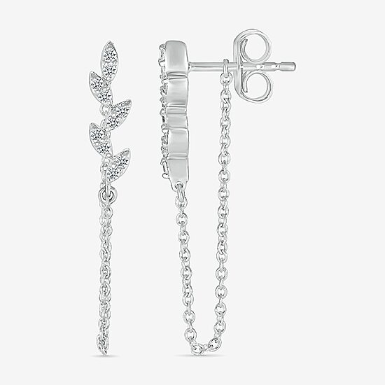 Front Back Womens 1/8 CT. T.W. Natural White Diamond Sterling Silver Drop Earrings
