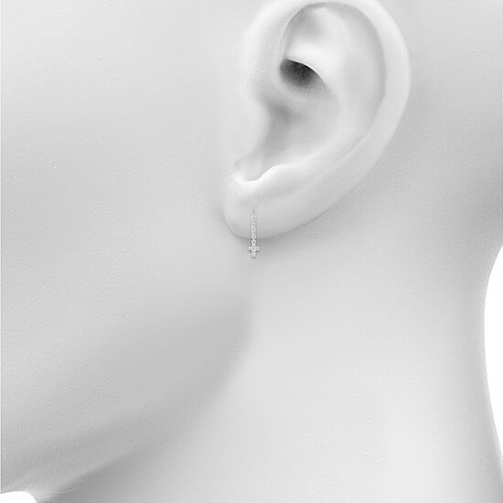Womens 1/6 CT. T.W. Natural White Diamond Sterling Silver 19.5mm Cross Hoop Earrings