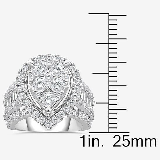 4 CT.T.W. Natural Diamond Pear Shape Side Stone Halo Engagement Ring in 10K or 14K White Gold
