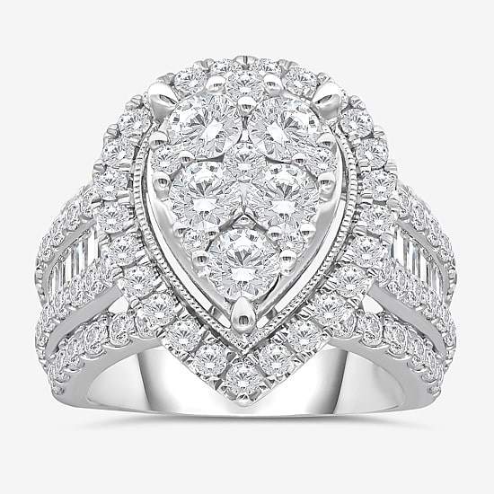 4 CT.T.W. Natural Diamond Pear Shape Side Stone Halo Engagement Ring in 10K or 14K White Gold