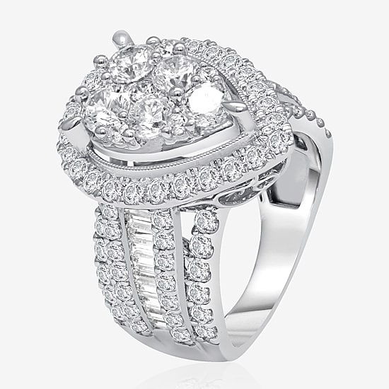 4 CT.T.W. Natural Diamond Pear Shape Side Stone Halo Engagement Ring in 10K or 14K White Gold