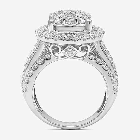 4 CT.T.W. Natural Diamond Pear Shape Side Stone Halo Engagement Ring in 10K or 14K White Gold
