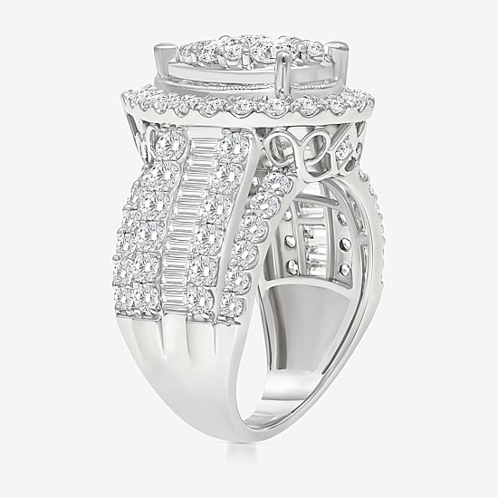 4 CT.T.W. Natural Diamond Pear Shape Side Stone Halo Engagement Ring in 10K or 14K White Gold