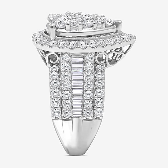 4 CT.T.W. Natural Diamond Pear Shape Side Stone Halo Engagement Ring in 10K or 14K White Gold