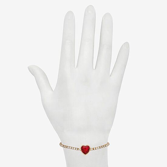 Bijoux Bar Delicates Gold Tone Womens Red Glass Heart Bolo Bracelet