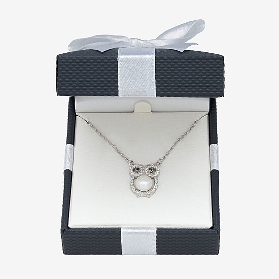 Owl Womens White Cultured Freshwater Pearl Sterling Silver 16 Inch Pendant Necklace