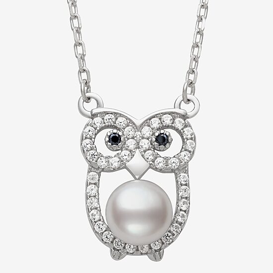 Owl Womens White Cultured Freshwater Pearl Sterling Silver 16 Inch Pendant Necklace
