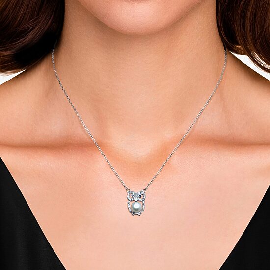 Owl Womens White Cultured Freshwater Pearl Sterling Silver 16 Inch Pendant Necklace