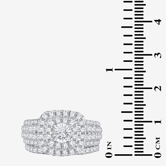 2 CT.T.W. Natural Diamond Cushion Shape Side Stone Halo Bridal Set in 10K or 14K White Gold