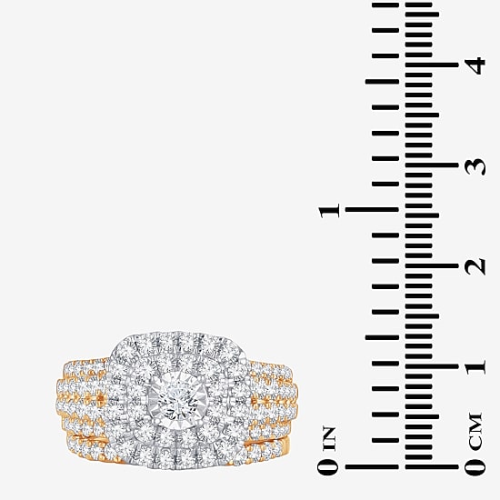 Womens 2 CT. T.W. Natural White Diamond 10K Gold Cushion Halo Bridal Set