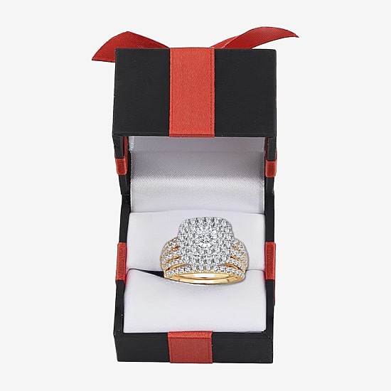 Womens 2 CT. T.W. Natural White Diamond 10K Gold Cushion Halo Bridal Set