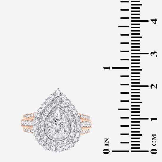 Womens 1 1/2 CT. T.W. Natural White Diamond 10K Gold Pear Halo Engagement Ring