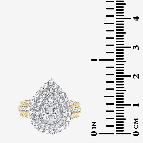 Womens 1 1/2 CT. T.W. Natural White Diamond 10K Gold Pear Halo Engagement Ring