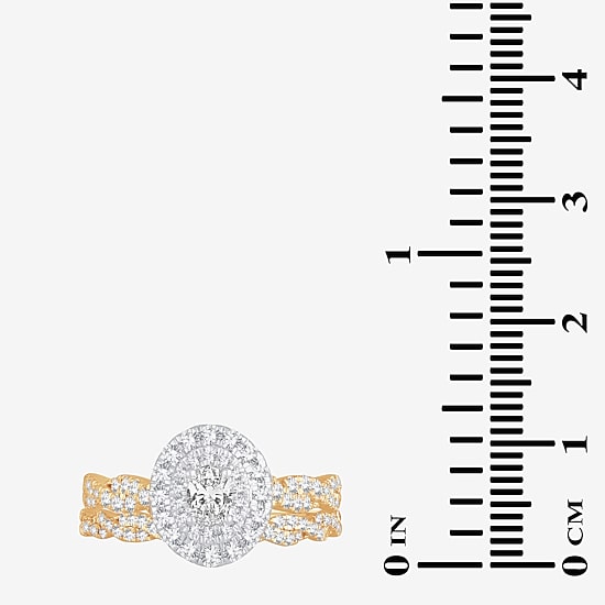 Womens 1 CT.T.W. Natural Diamond 10K or 14K Gold Oval Halo Bridal Set