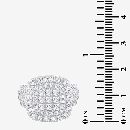 3 CT.T.W. Natural Diamond Cushion Shape Side Stone Halo Engagement Ring in 10K or 14K White Gold