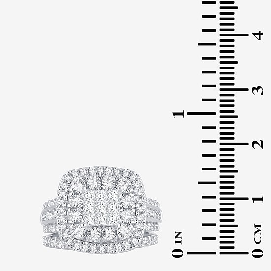 Womens 2 CT.T.W. Natural Diamond 10K or 14K White Gold Cushion Halo Bridal Set