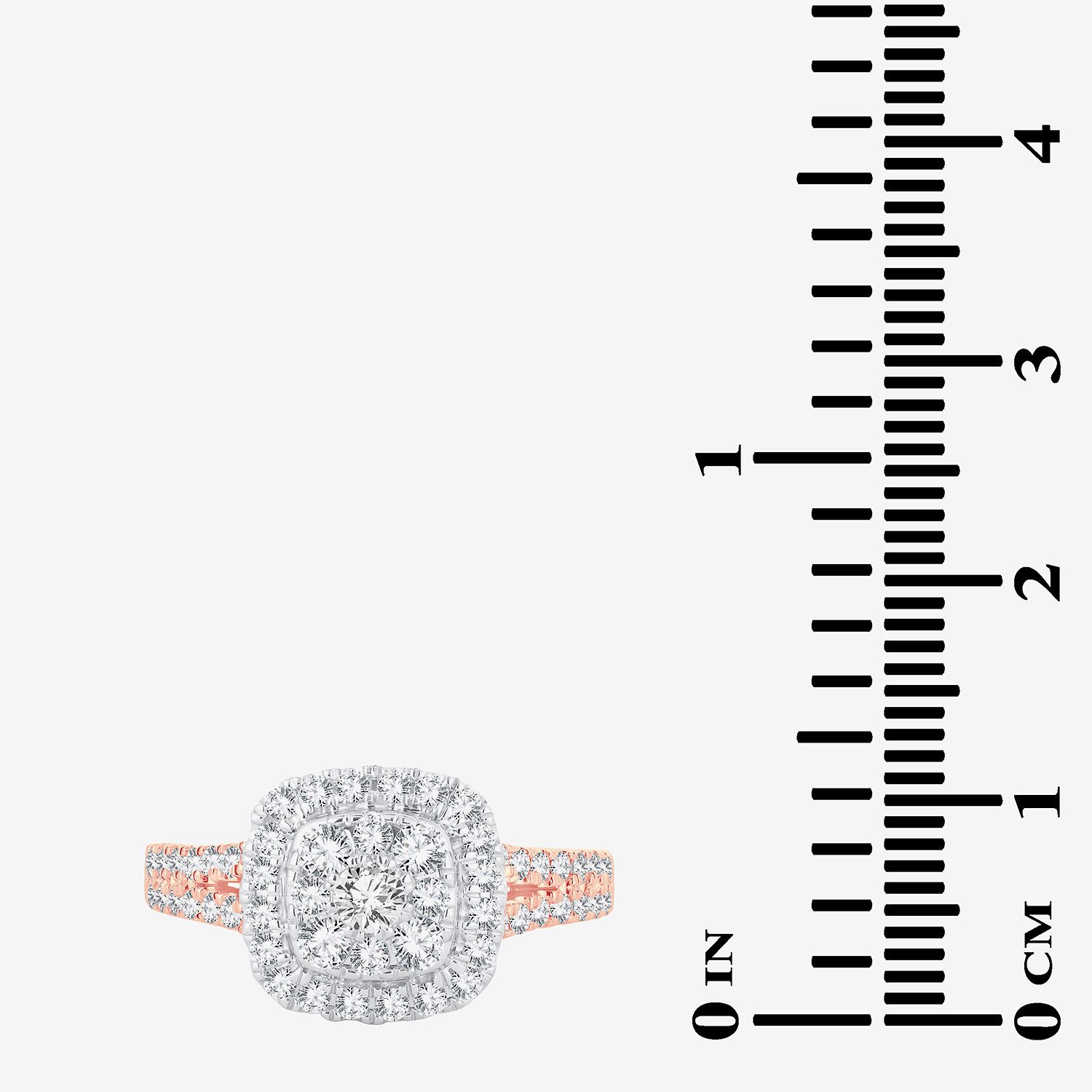 (H-I / I1) Womens 1 CT. T.W. Lab Grown White Diamond 10K or 14K Gold Cushion Side Stone Halo Engagement Ring