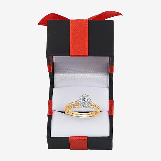 Womens 1/2 CT.T.W. Natural Diamond 10K or 14K Gold Oval Side Stone Halo Bridal Set