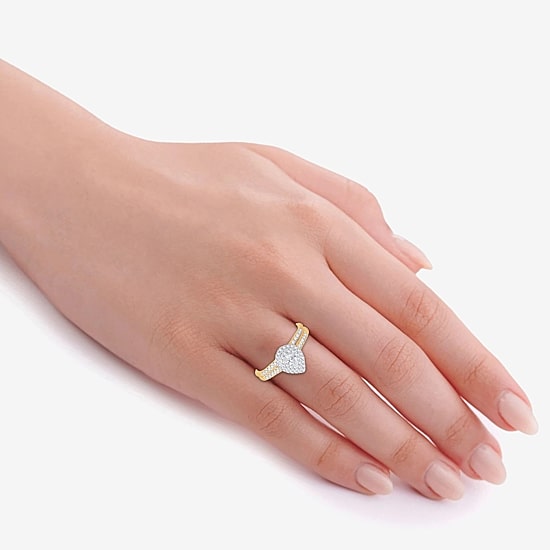 Womens 1/2 CT.T.W. Natural Diamond 10K or 14K Gold Pear Side Stone Halo Bridal Set