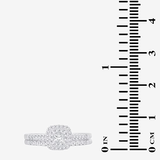 1/2 CT.T.W. Natural Diamond Cushion Shape Side Stone Halo Bridal Set in 10K or 14K Gold