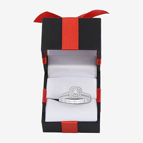 1/2 CT.T.W. Natural Diamond Cushion Shape Side Stone Halo Bridal Set in 10K or 14K Gold